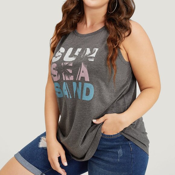 NWT Bloomchic 3X 22/24 SUN SEA SAND Palm Tree Tank Gray Summer Spring - Picture 5 of 9